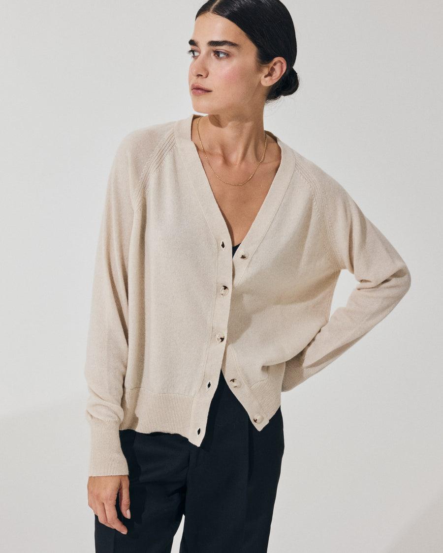 Scaglione CARDIGAN RAGLAN RIBBED SIDES MILK Convenienza