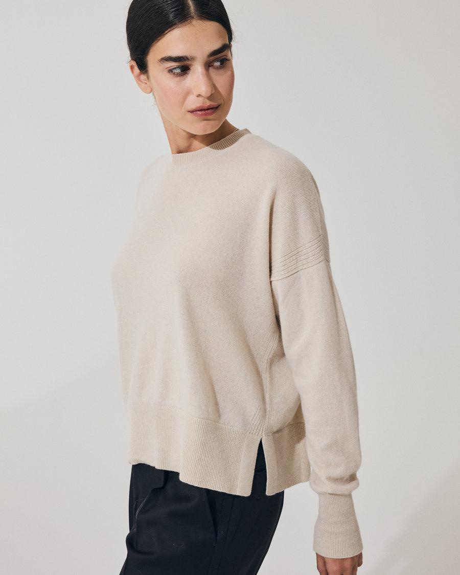 Scaglione ROUND NECK BOXY RIBBED SIDES BEIGE Presa