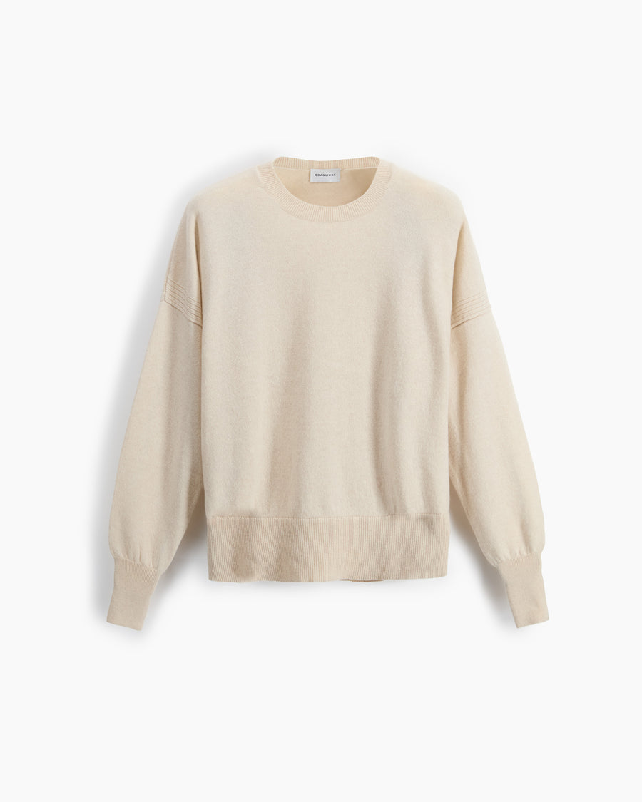 Scaglione ROUND NECK BOXY RIBBED SIDES BEIGE Presa