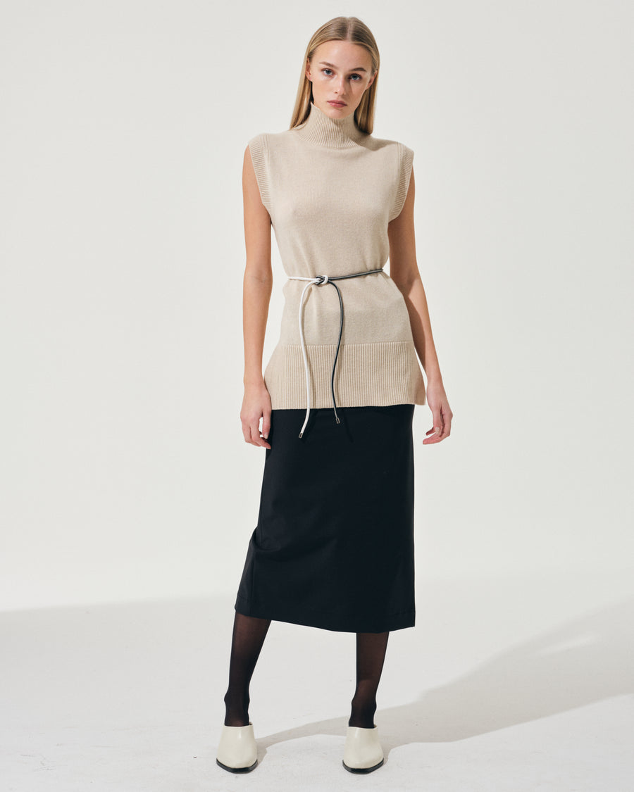 Scaglione GILET TURTLE NECK RIBBED SIDES BEIGE Sconto