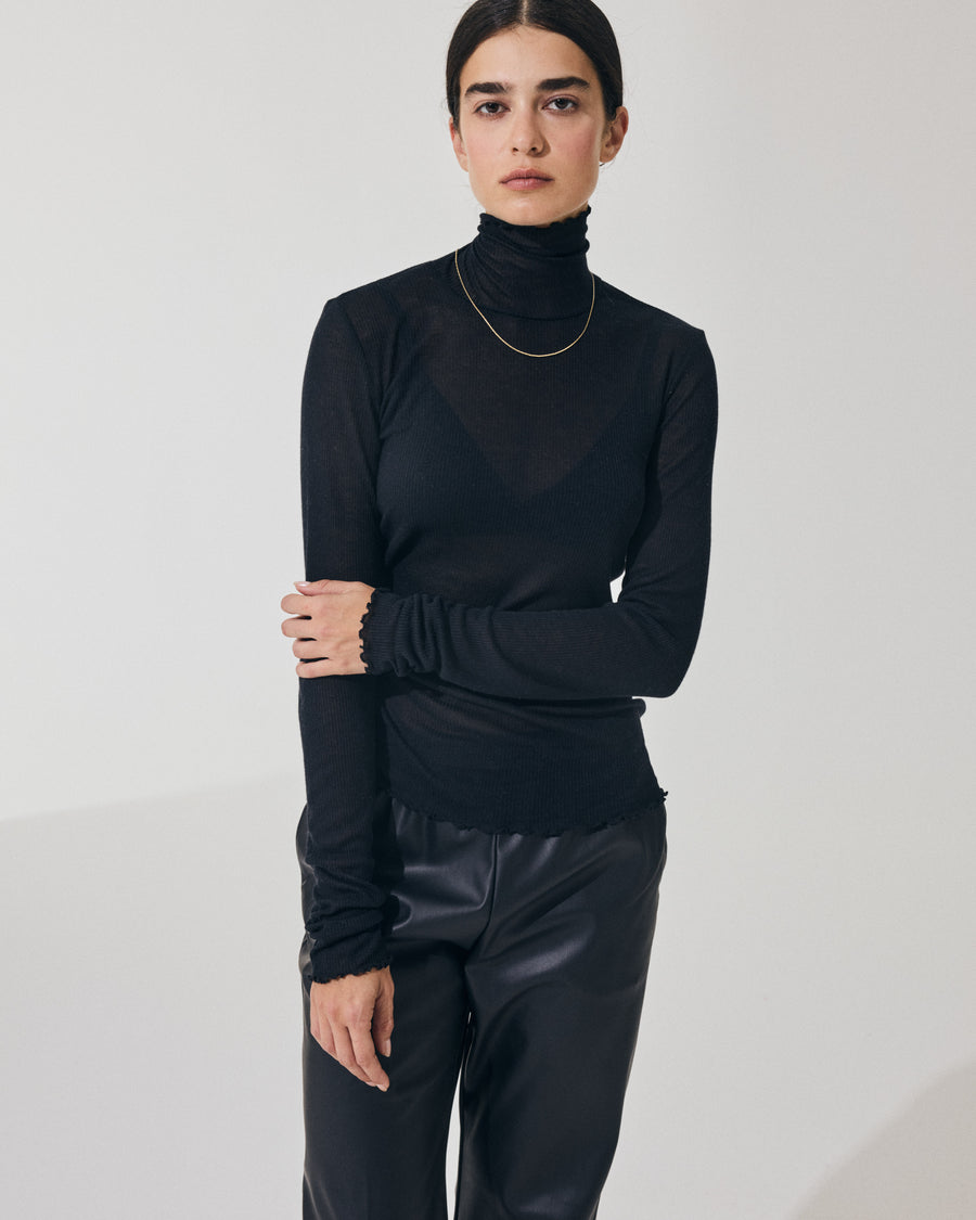 Scaglione TURTLENECK RIBBED MICROMODAL NERO Italy
