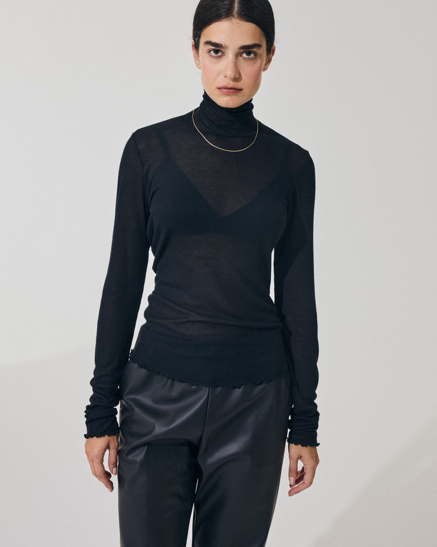 Scaglione TURTLENECK RIBBED MICROMODAL NERO Italy