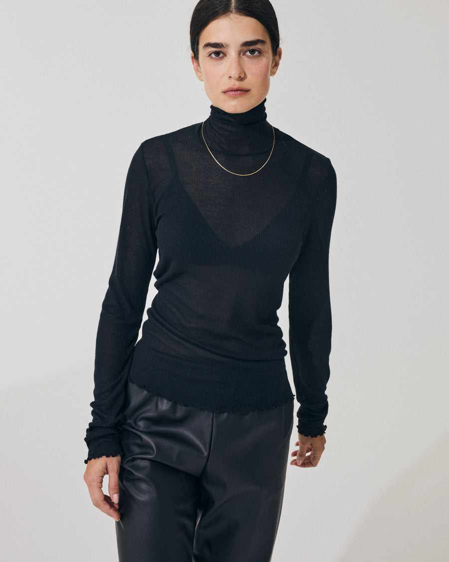 Scaglione TURTLENECK RIBBED MICROMODAL NERO Italy