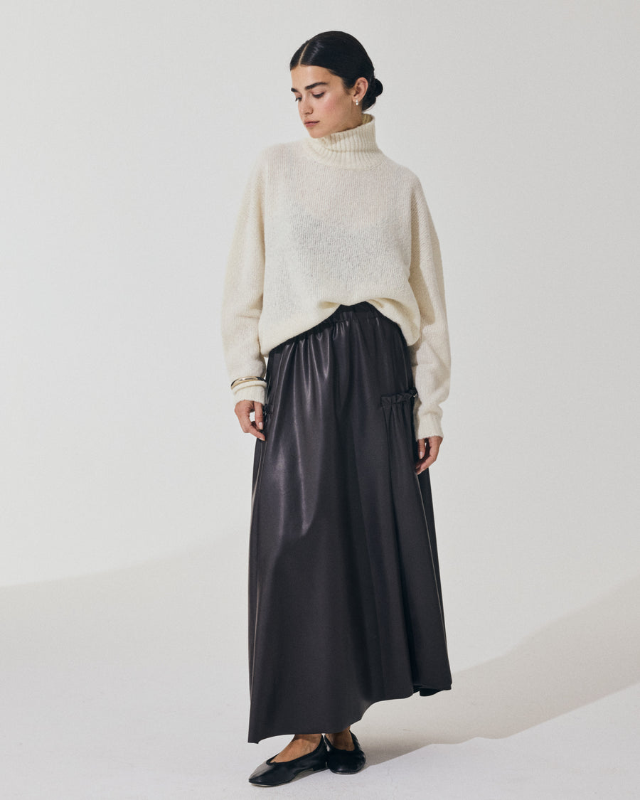 Scaglione SKIRT LUNGA CON ARRICCIO ECOPELLE MORO In Saldo