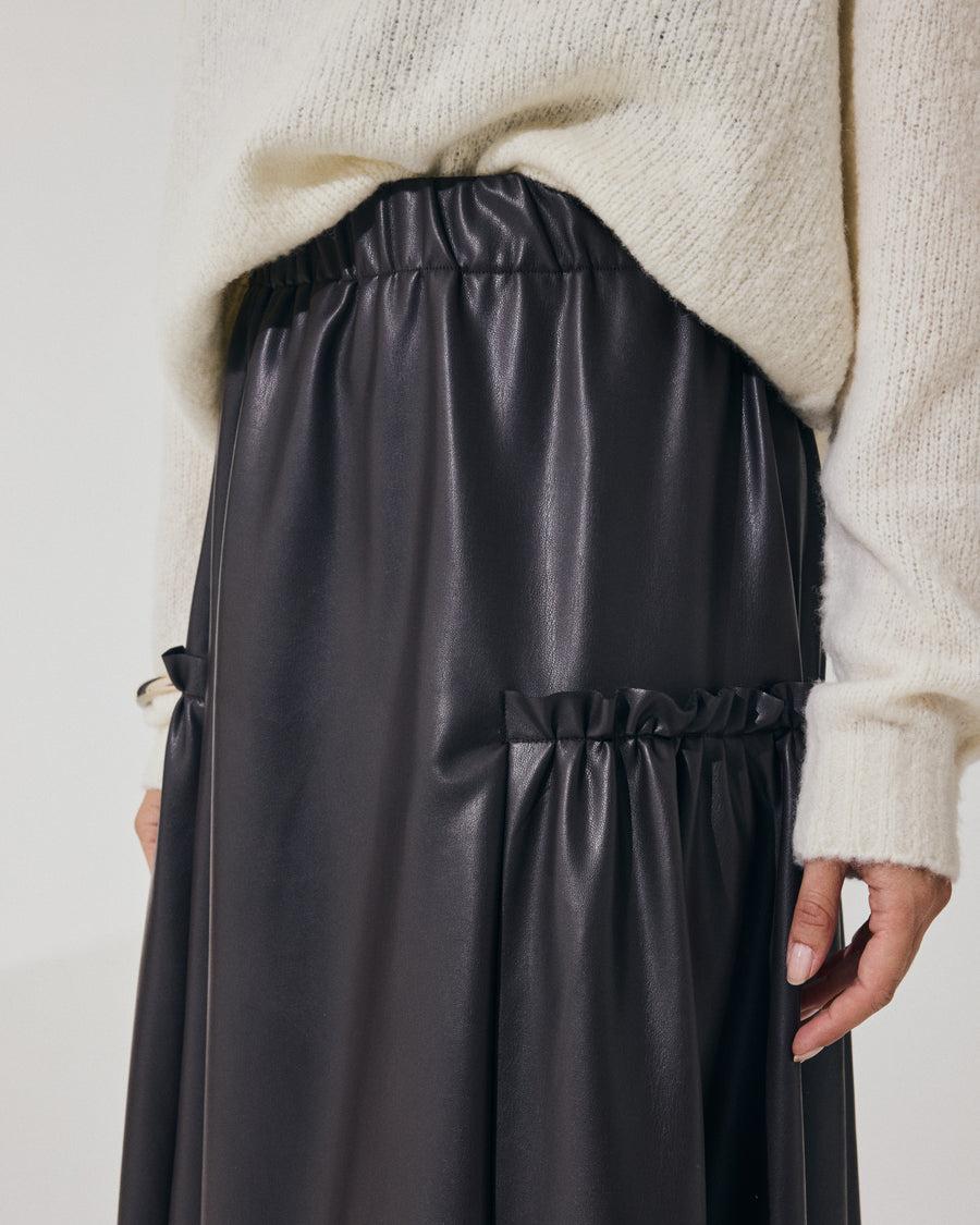 Scaglione SKIRT LUNGA CON ARRICCIO ECOPELLE MORO In Saldo