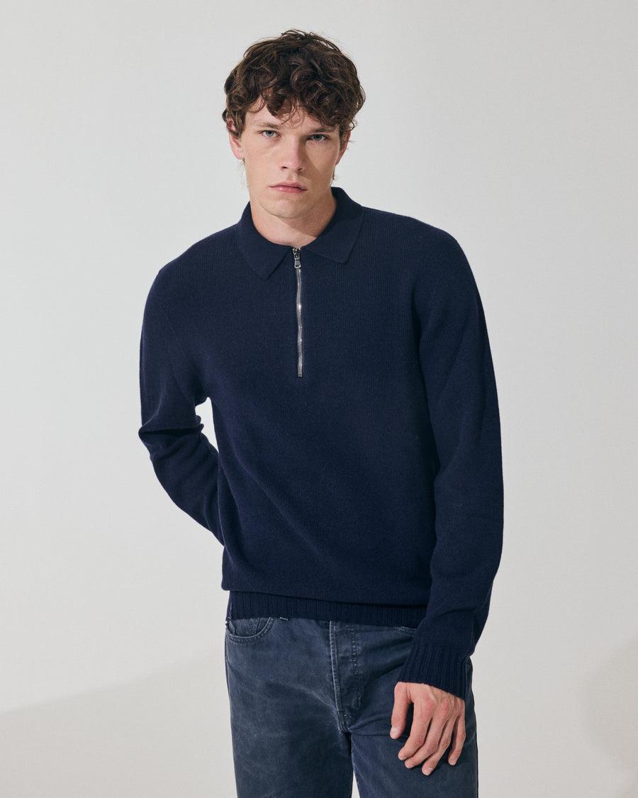 Scaglione POLO ZIP SEAMLESS MIXCASH NAVY Vendita