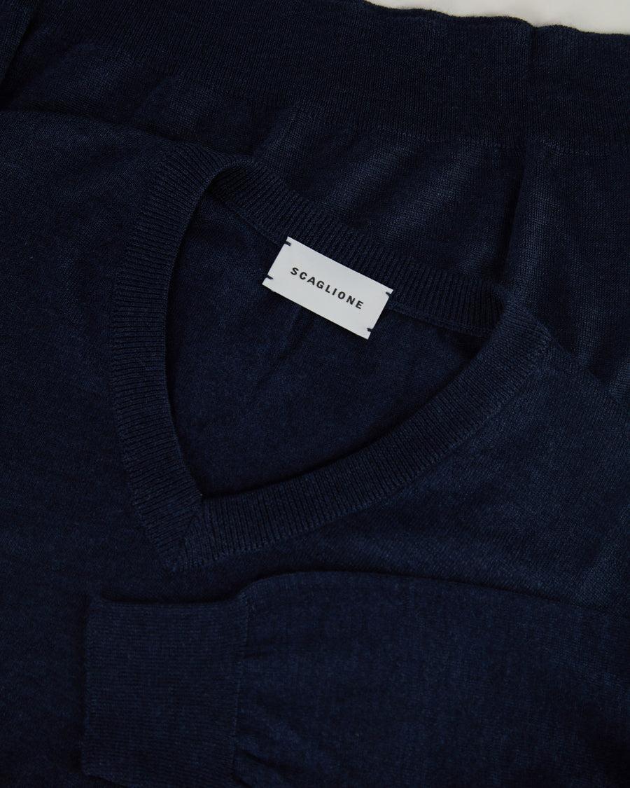 Scaglione V NECK FINELUX NAVY Vendita Calda