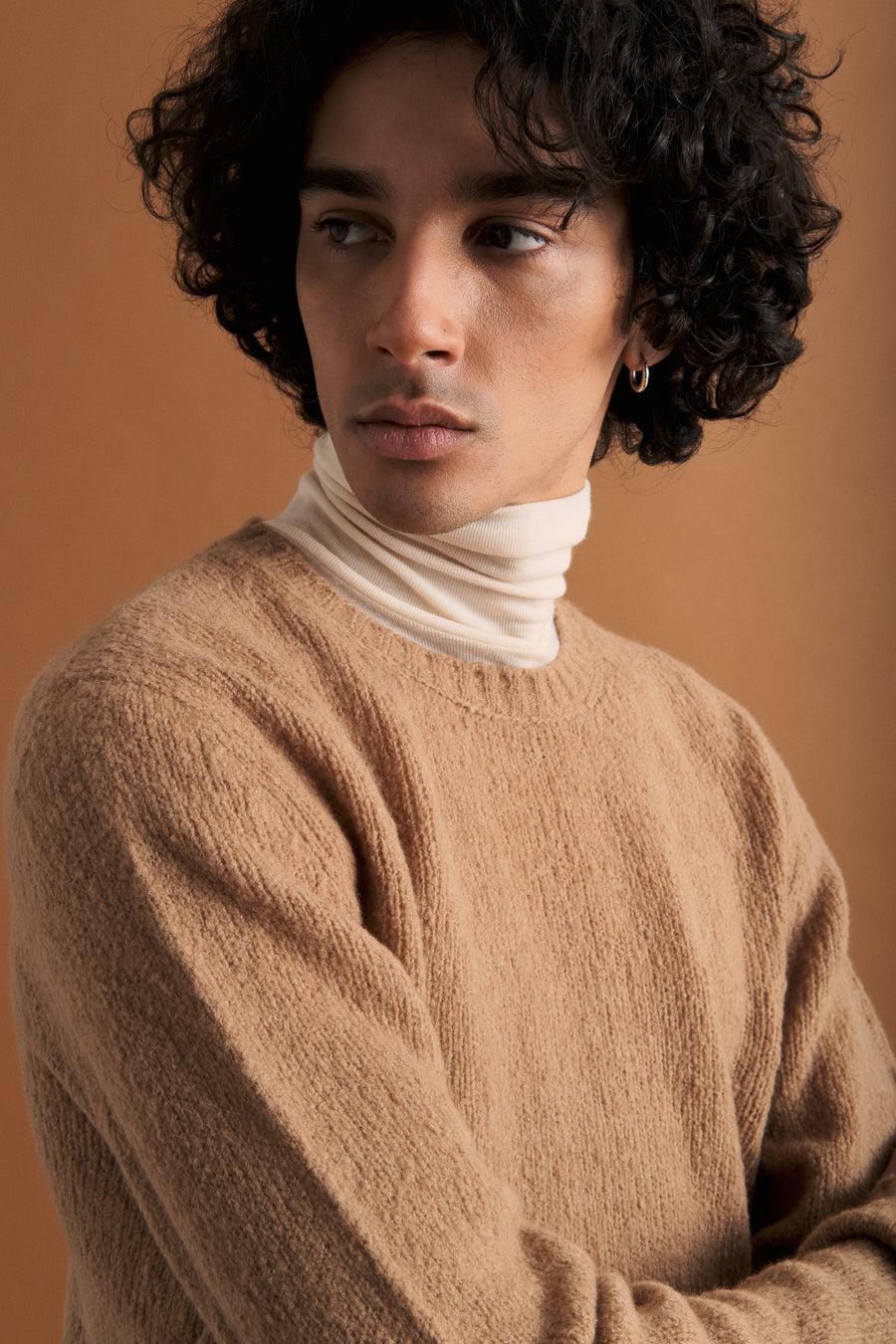 Scaglione ROUND NECK SEAMLESS PUFFED CASHMERE CAMEL Consegna Veloce