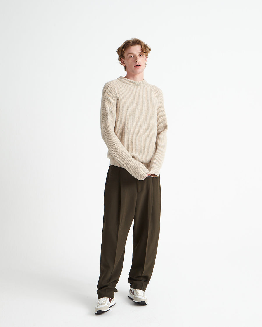 Scaglione ROUND NECK RIBBED HYBRD CASHMERE BEIGE Shopping Online