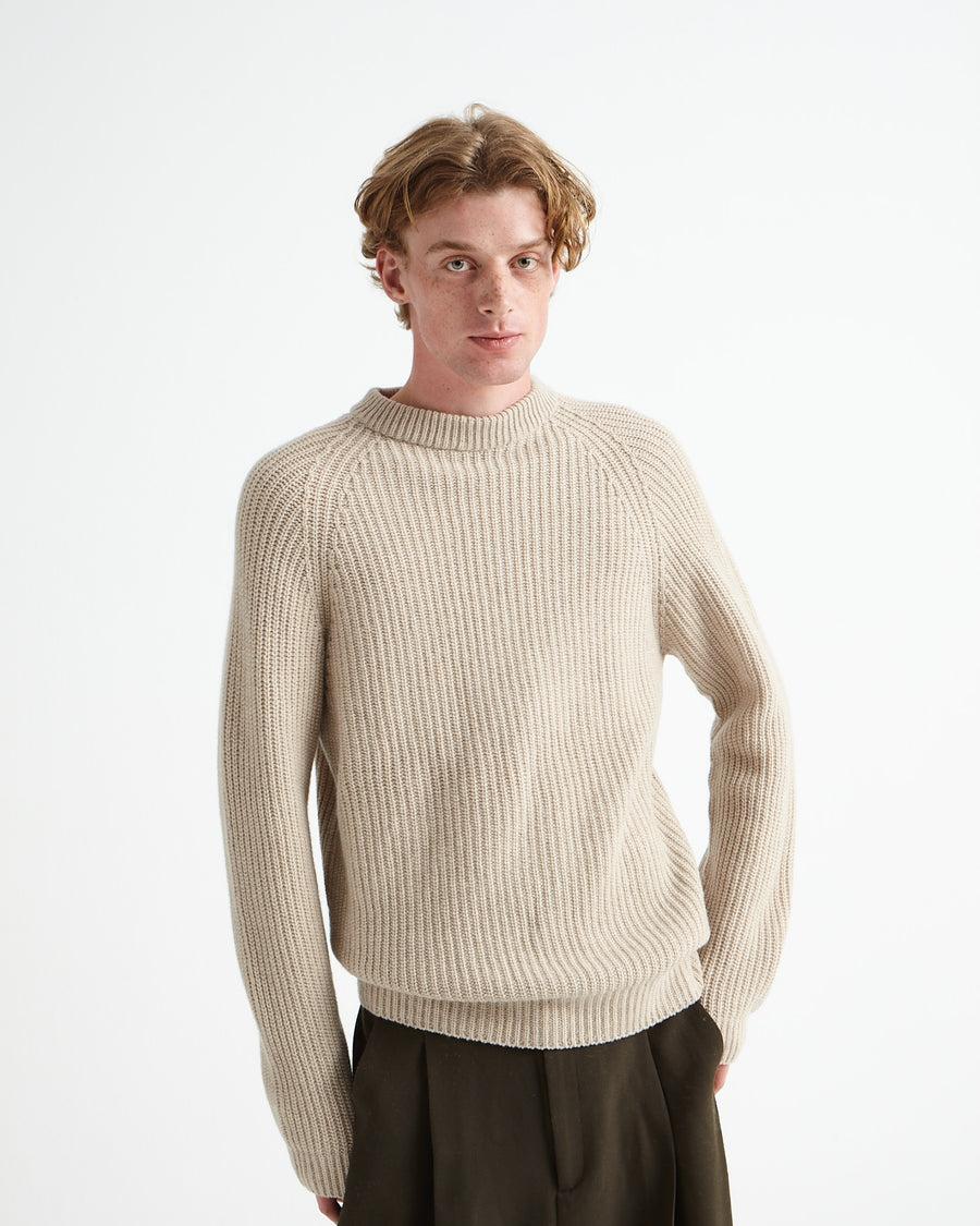 Scaglione ROUND NECK RIBBED HYBRD CASHMERE BEIGE Shopping Online