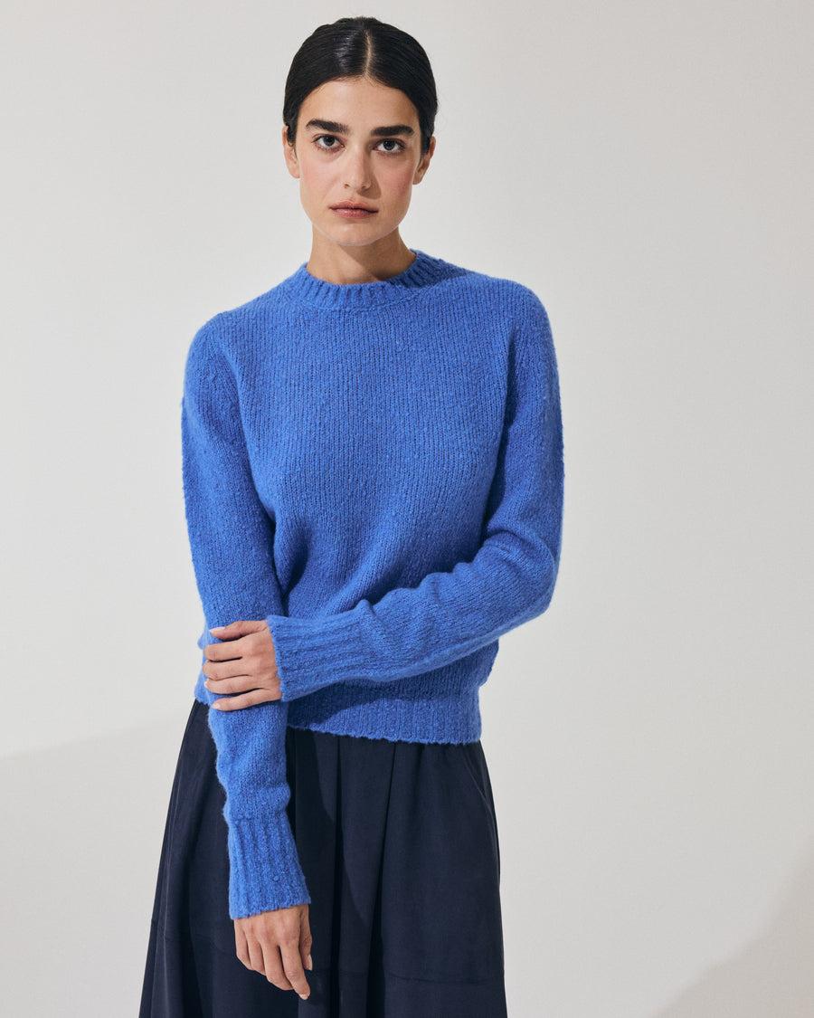 Scaglione ROUND NECK SLIM PUFFED CASHMERE SEAMLESS CORNFLOWER Negozio