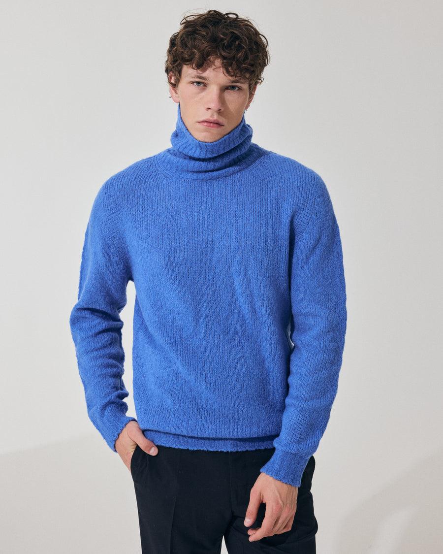 Scaglione TURTLE NECK SEAMLESS PUFFED CASHMERE CASHMERE CORNFLOWER Vendita Calda