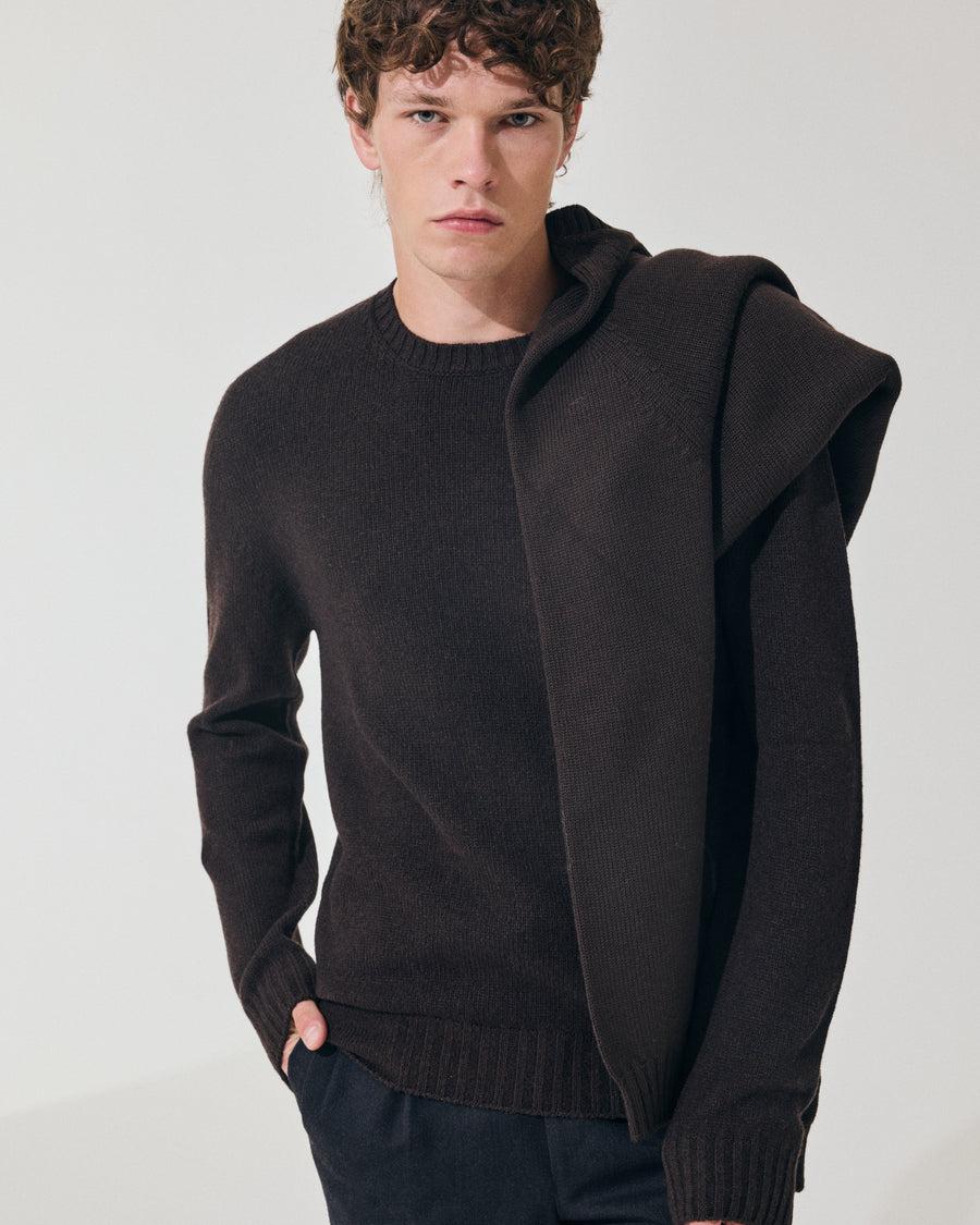 Scaglione ROUND NECK SOFT HYBRD CASHMERE EBANO Sconto di tempo limitato