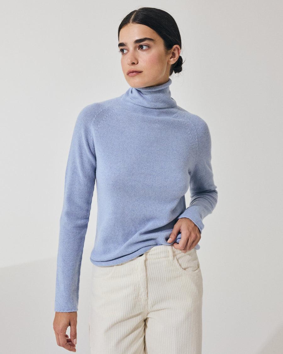 Scaglione TURTLE NECK RAGLAN SEAMLESS HYBRID CASHMERE CELESTE Lightning offer