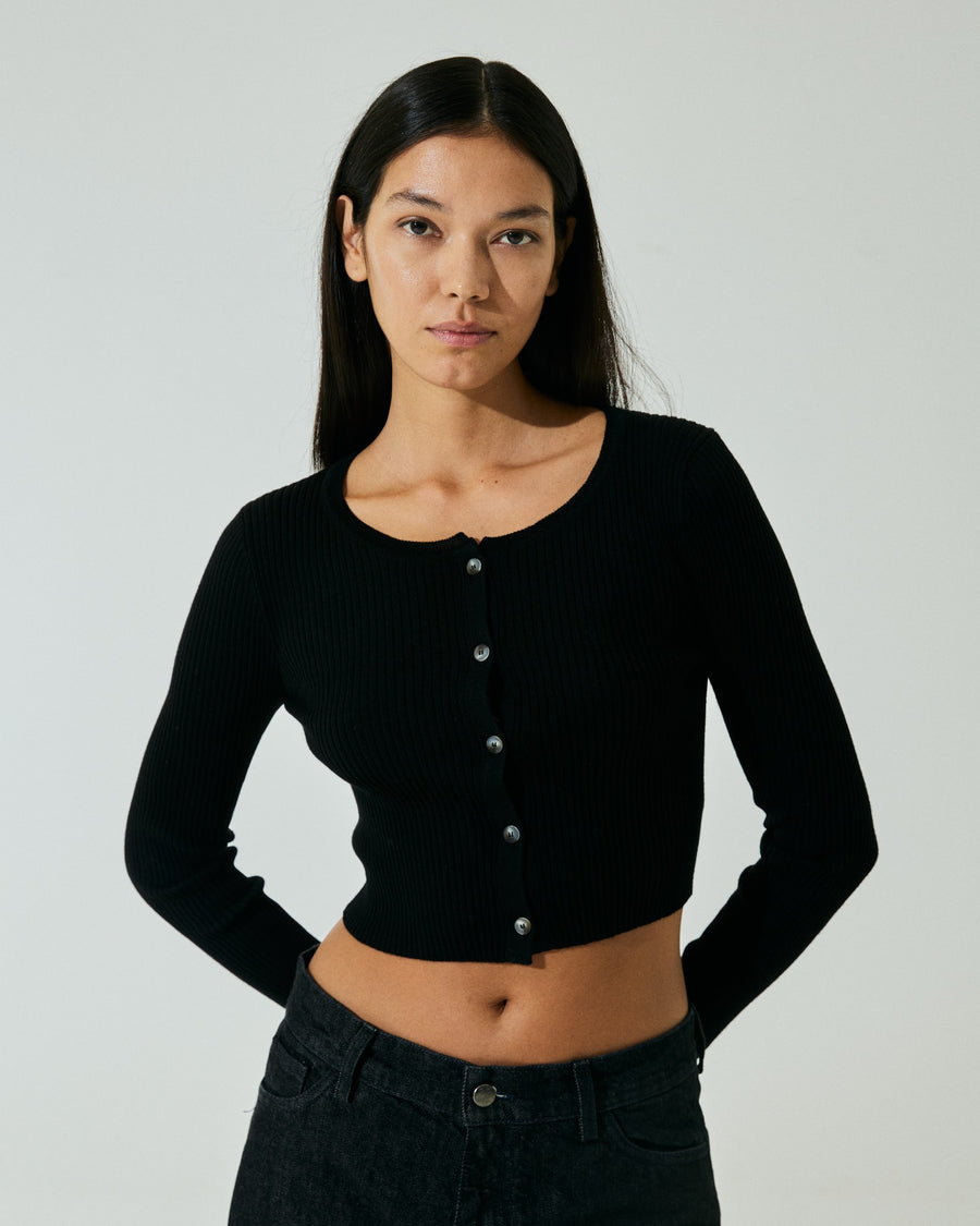 Scaglione CARDIGAN CROP COSTINA FINELUX BLACK Rilascio limitato