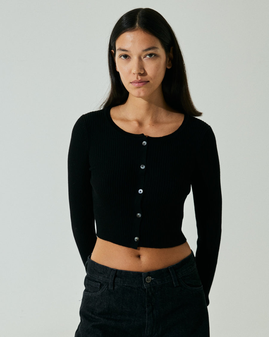 Scaglione CARDIGAN CROP COSTINA FINELUX BLACK Rilascio limitato