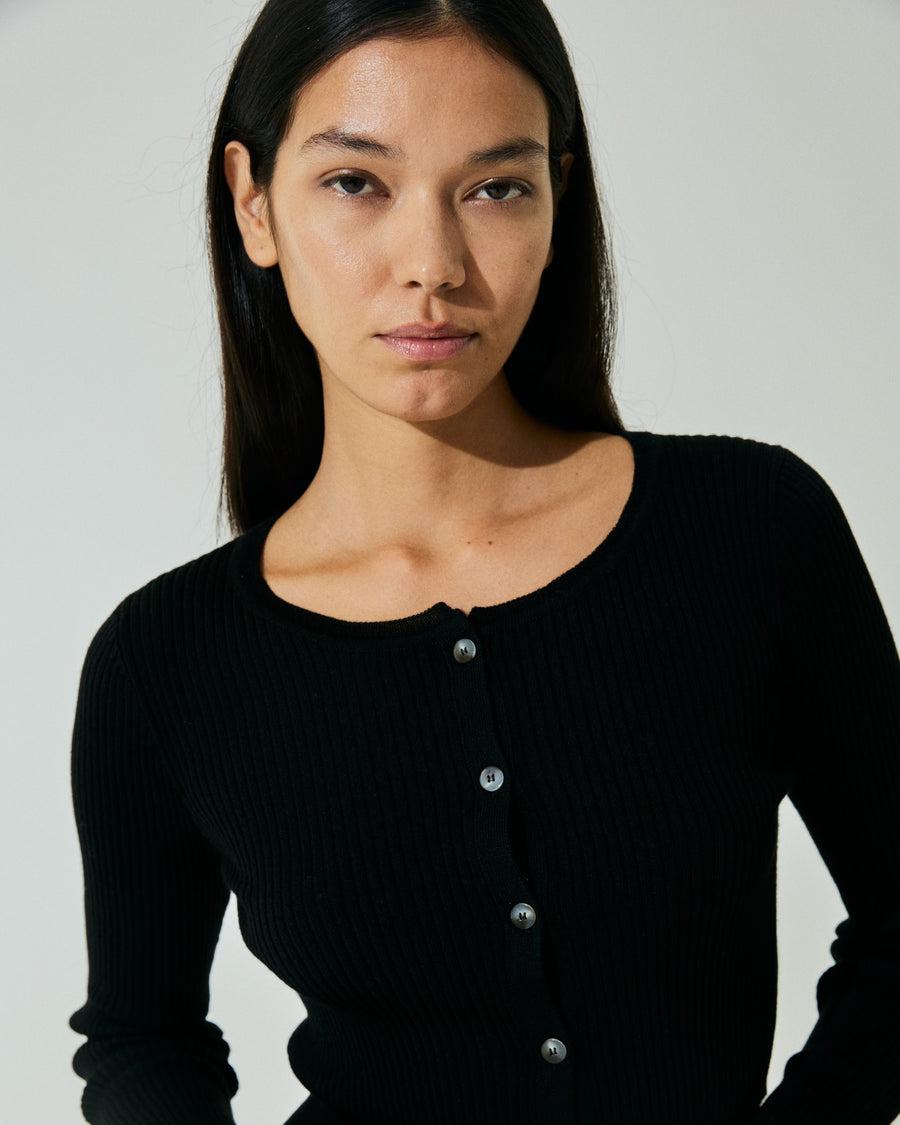 Scaglione CARDIGAN CROP COSTINA FINELUX BLACK Rilascio limitato