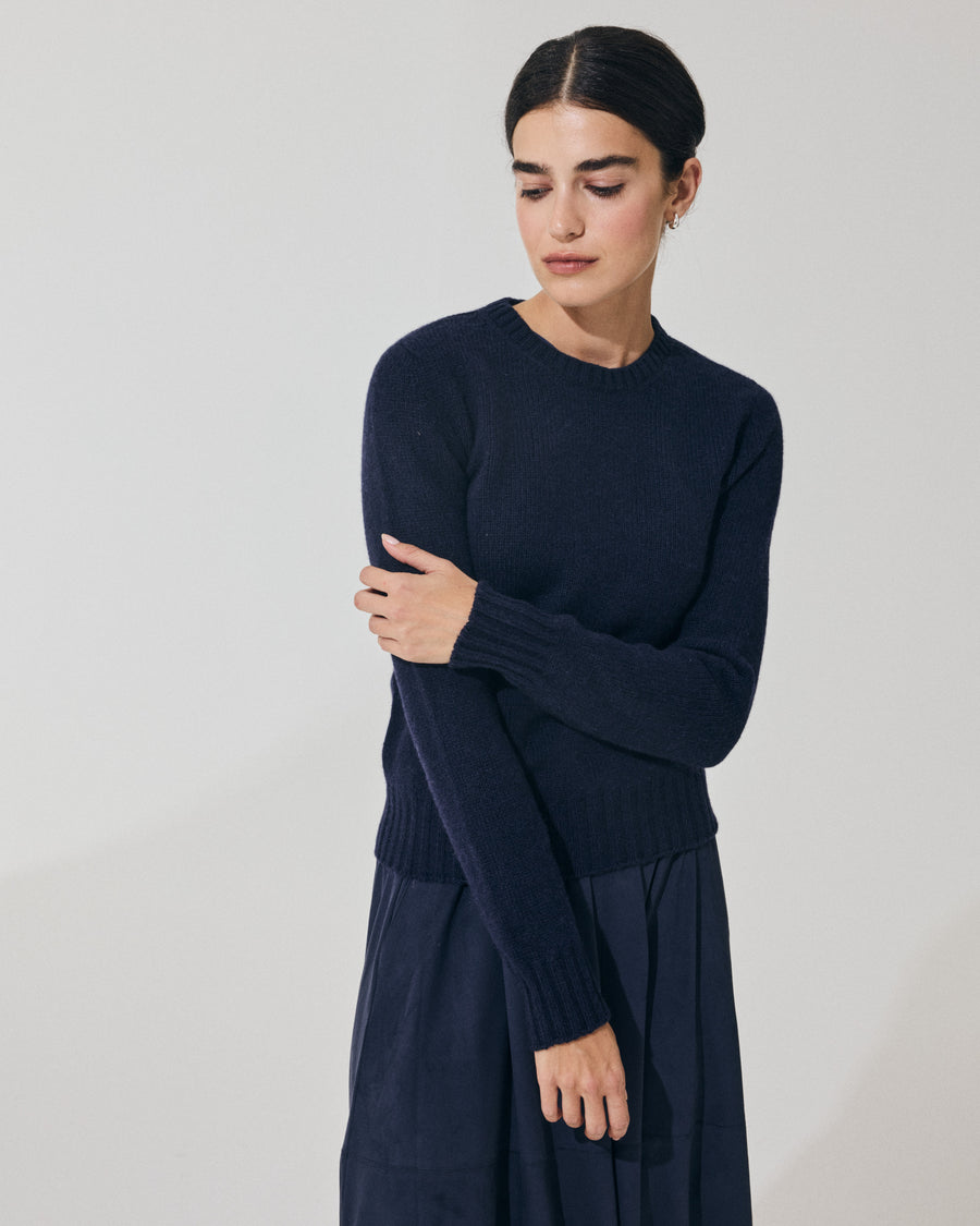 Scaglione ROUND NECK SOFT HYBRID CASHMERE NAVY Trasporto libero internazionale