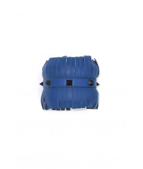 Sermoneta Gloves Bracciale in Nappa con frange e borchie piramidali Royal/borchia nera