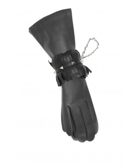 Sermoneta Gloves Bracciale in Nappa con frange e borchie piramidali Nero/borchia oro Negozio