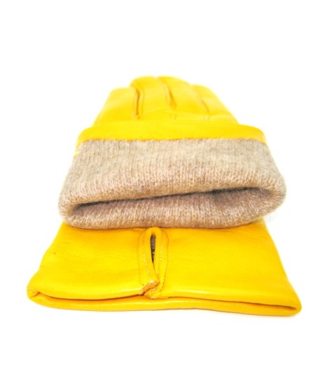 Sermoneta Gloves Guanto in Capretto 2bt con 3 cordoni fod. cashmere Giallo In Saldo