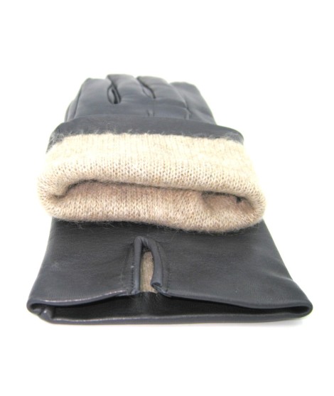 Sermoneta Gloves Guanto in Capretto 2bt con 3 cordoni fod. cashmere Grigio scuro Nuova