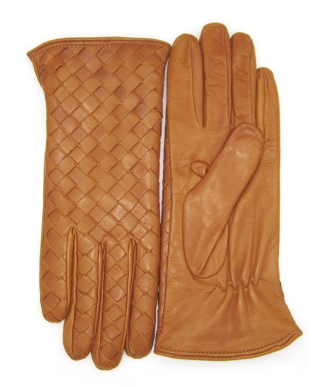 Sermoneta Gloves Guanto in Nappa Intrecciato fodera cashmere Tan Spedizione Gratuita