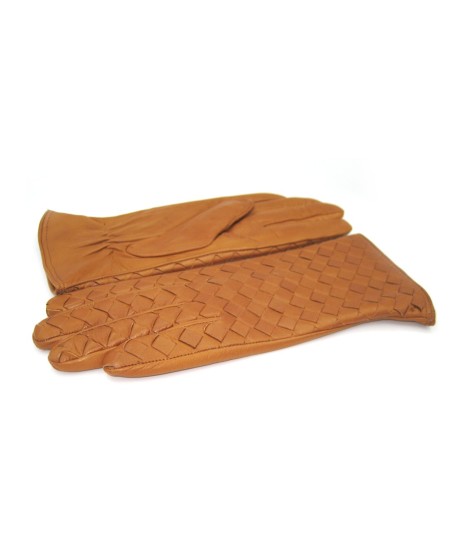 Sermoneta Gloves Guanto in Nappa Intrecciato fodera cashmere Tan Spedizione Gratuita
