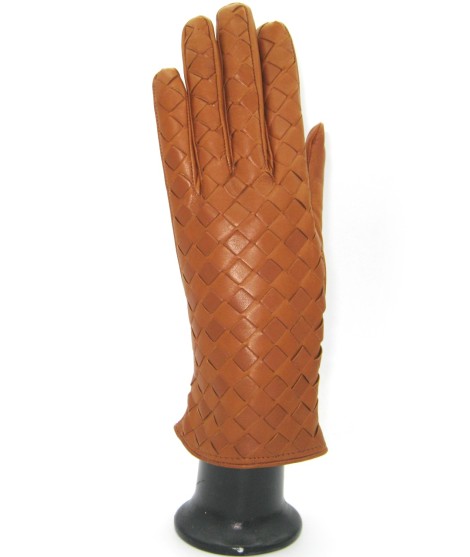 Sermoneta Gloves Guanto in Nappa Intrecciato fodera cashmere Tan Spedizione Gratuita