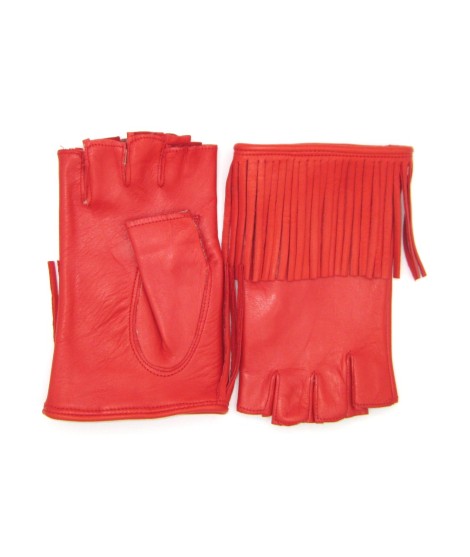Sermoneta Gloves Guanto in Nappa 1/2 dita con Frange foderato seta Rosso Soddisfazione Garantita