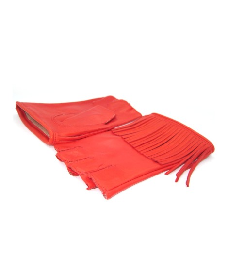 Sermoneta Gloves Guanto in Nappa 1/2 dita con Frange foderato seta Rosso Soddisfazione Garantita