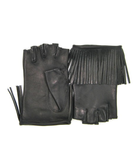 Sermoneta Gloves Guanto in Nappa 1/2 dita con Frange foderato seta Nero Qualità Garantita
