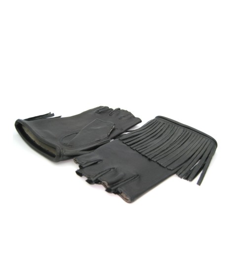 Sermoneta Gloves Guanto in Nappa 1/2 dita con Frange foderato seta Nero Qualità Garantita