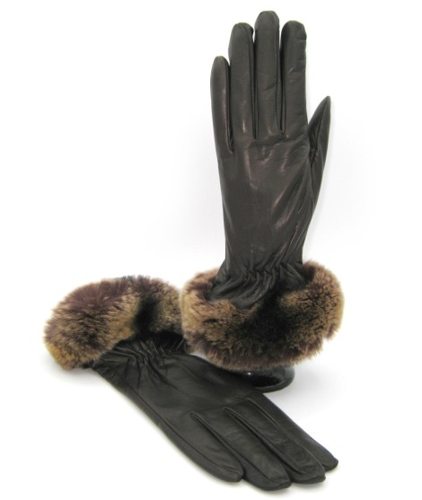 Sermoneta Gloves Guanto in Nappa con bordo Rex foderato cashmere T.Moro Negozi Online