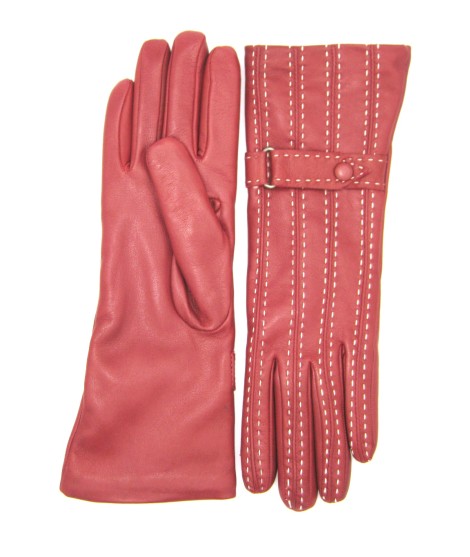 Sermoneta Gloves Guanto in Nappa 4bt con Impunture e Cinturino Rosso scuro/Panna Consegna Veloce