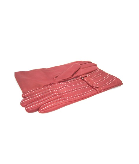 Sermoneta Gloves Guanto in Nappa 4bt con Impunture e Cinturino Rosso scuro/Panna Consegna Veloce