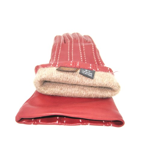 Sermoneta Gloves Guanto in Nappa 4bt con Impunture e Cinturino Rosso scuro/Panna Consegna Veloce