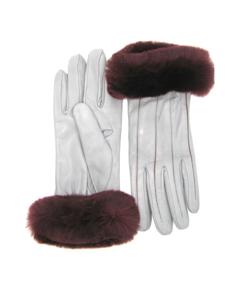 Sermoneta Gloves Guanto Nappa con intarsi a contrasto e bordo Rex Grigio Perla/Bordeaux Promozione Limitata