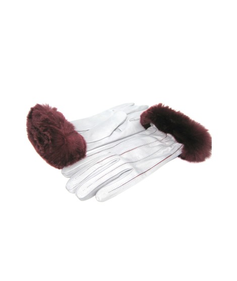 Sermoneta Gloves Guanto Nappa con intarsi a contrasto e bordo Rex Grigio Perla/Bordeaux Promozione Limitata