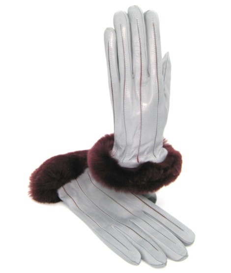 Sermoneta Gloves Guanto Nappa con intarsi a contrasto e bordo Rex Grigio Perla/Bordeaux Promozione Limitata