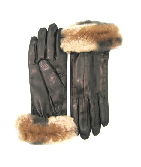 Sermoneta Gloves Guanto Nappa con intarsi a contrasto e bordo Rex Nero/Cognac Fino Al -60%