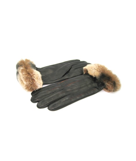 Sermoneta Gloves Guanto Nappa con intarsi a contrasto e bordo Rex Nero/Cognac Fino Al -60%