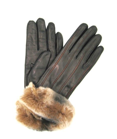 Sermoneta Gloves Guanto Nappa con intarsi a contrasto e bordo Rex Nero/Cognac Fino Al -60%