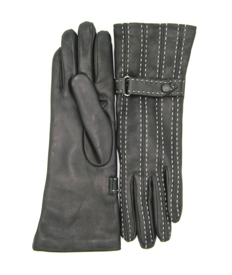 Sermoneta Gloves Guanto in Nappa 4bt con Impunture e Cinturino Nero/Ecru Shopping Online