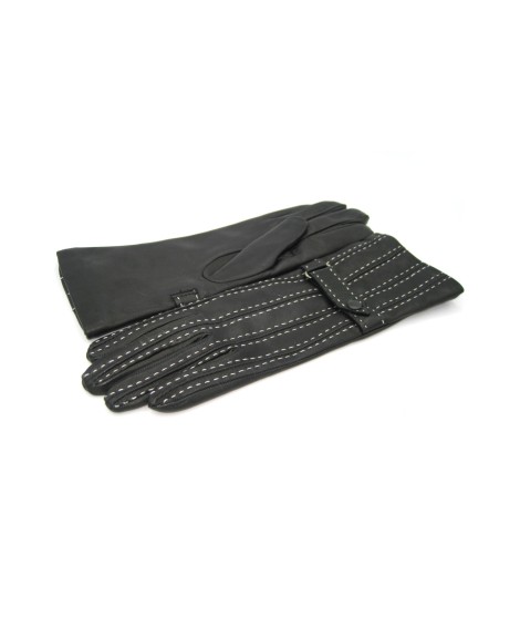 Sermoneta Gloves Guanto in Nappa 4bt con Impunture e Cinturino Nero/Ecru Shopping Online