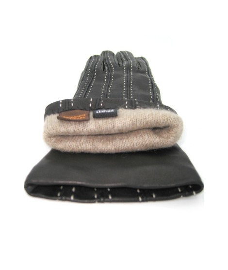 Sermoneta Gloves Guanto in Nappa 4bt con Impunture e Cinturino Nero/Ecru Shopping Online