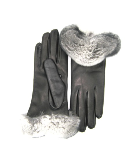 Sermoneta Gloves Guanto in Nappa 2bt con bordo Rex fodera cashmere Nero Promozione