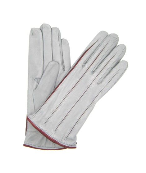 Sermoneta Gloves Guanto in Nappa con intarsi a contrasto Grigio Perla/Bordeaux
