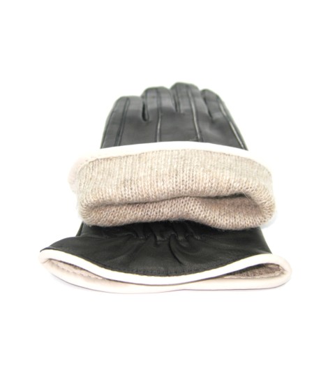 Sermoneta Gloves Guanto in Nappa con intarsi a contrasto Nero/Panna Novità