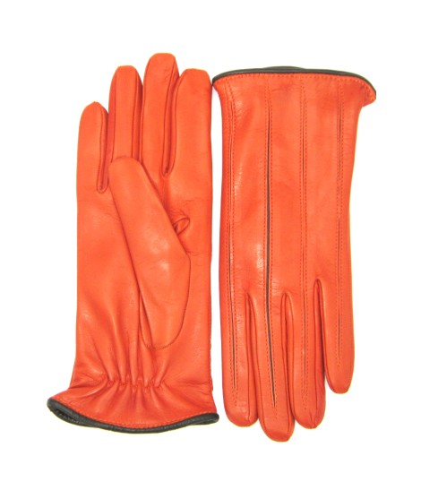 Sermoneta Gloves Guanto in Nappa con intarsi a contrasto Arancio/Moro Presa